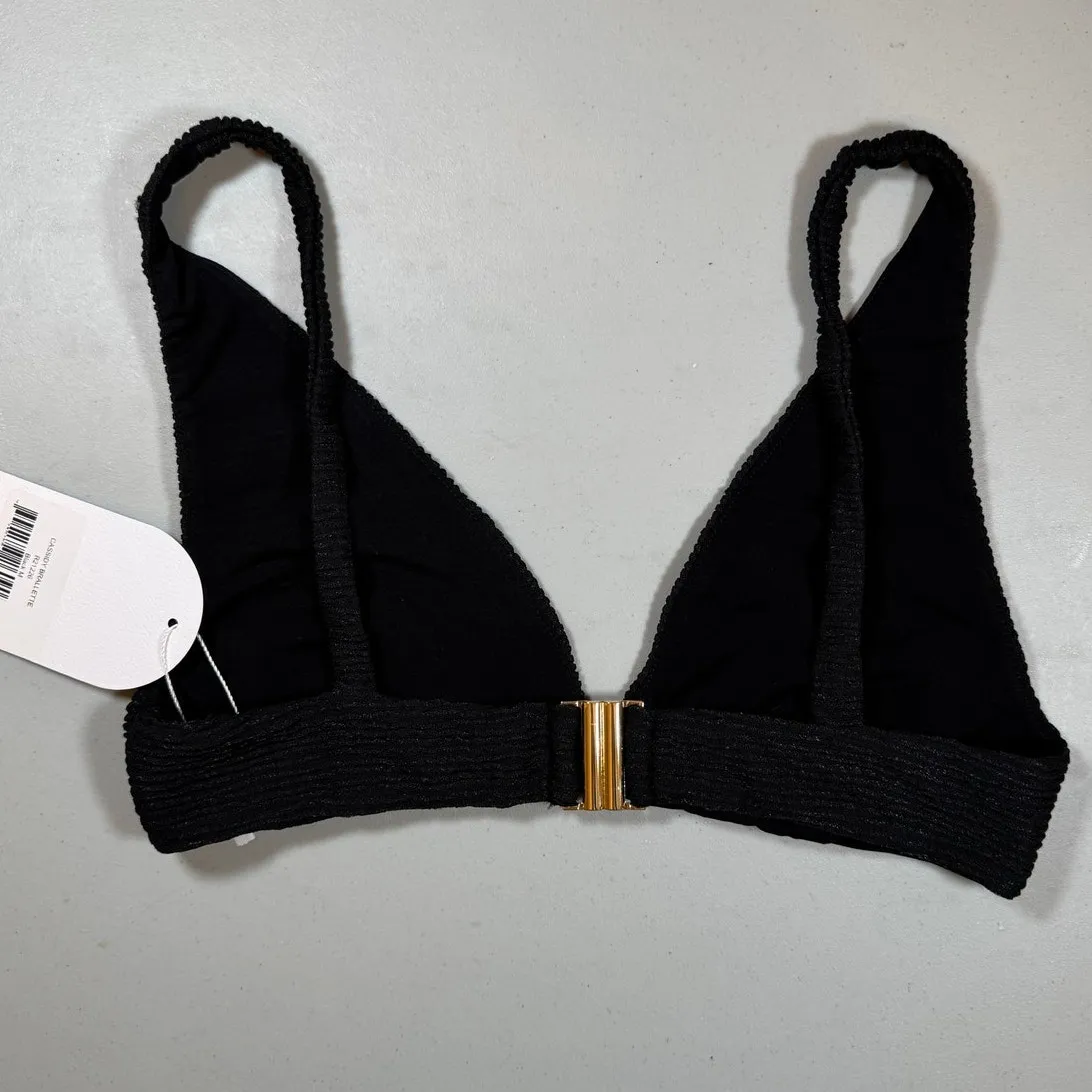 RUMER Cassidy Black Bralette Bikini Top Medium Shimmer Swim NWT Gold Clasp Chic - Image 2