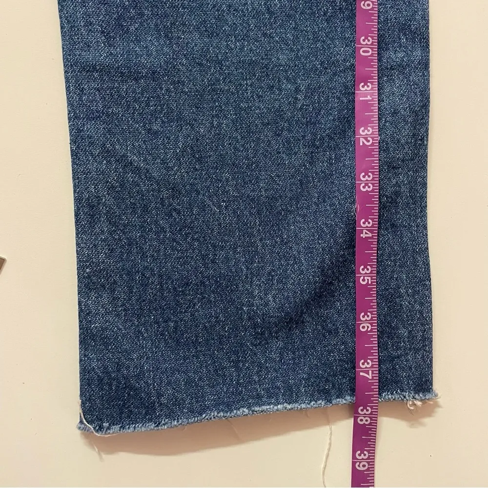 J. Galt PacSun Medium-Dark Wash Blue Hi Rise Straight Leg Raw Hem Jeans Sz L EUC - Image 8