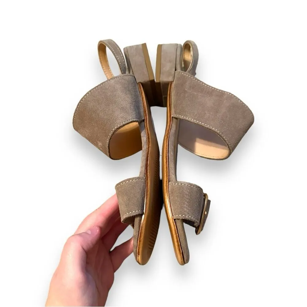 Les Italiennes Taupe Suede Double Strap Buckle Slingback Flat‎ Sandals Sz 39 Gray - Image 2