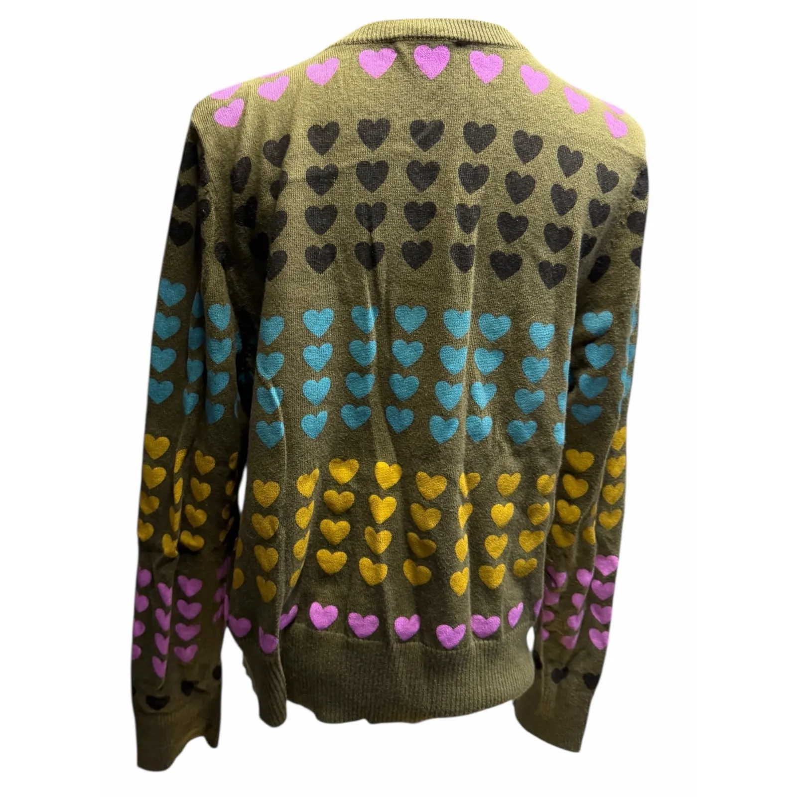 Lisa Todd Love Lines Heart Print Crewneck Sweater Kale Green Size L - Image 4