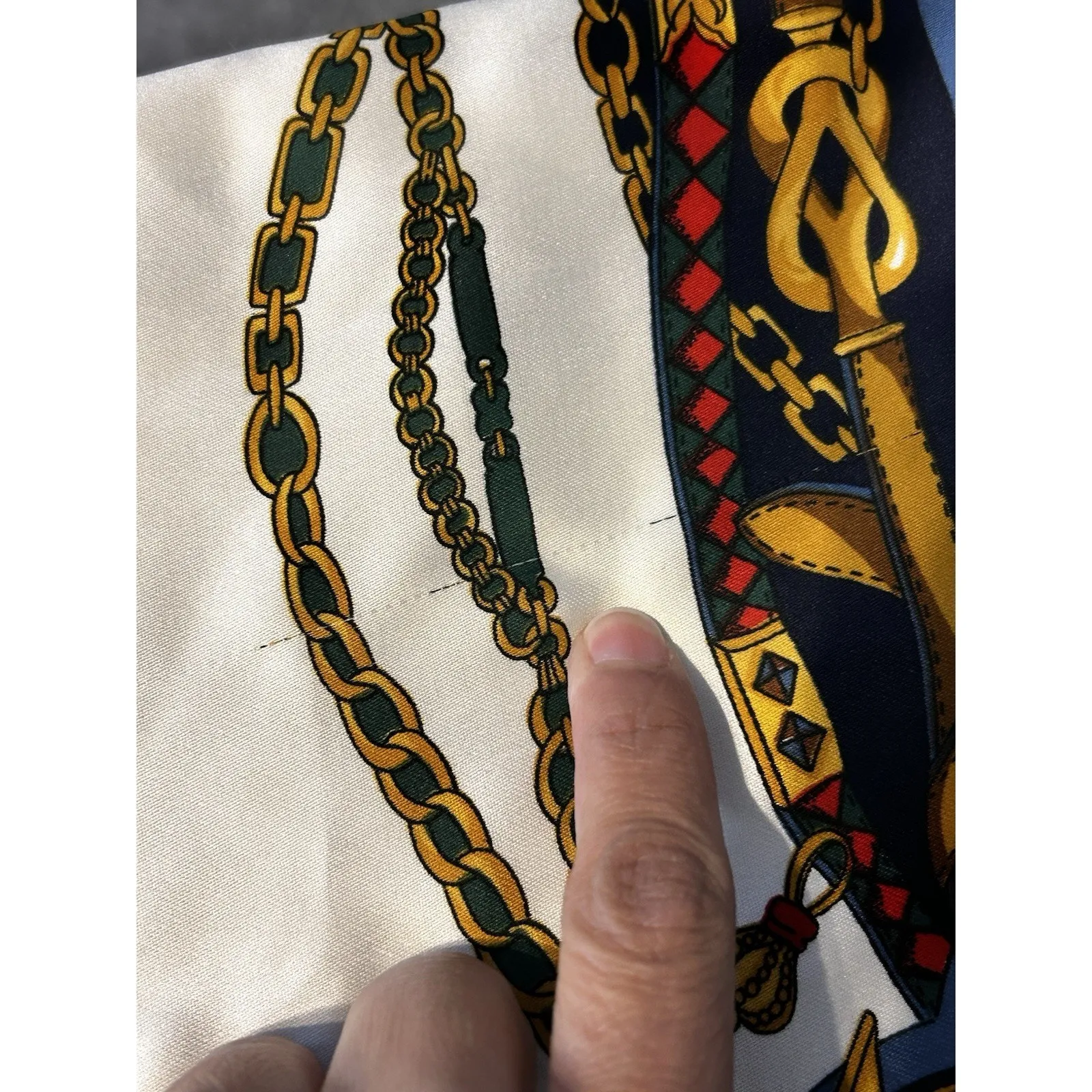 Patricia Paris 34x34 Scarf Hot Air Balloon & Jewelry Chain Print Navy Gold - Image 5