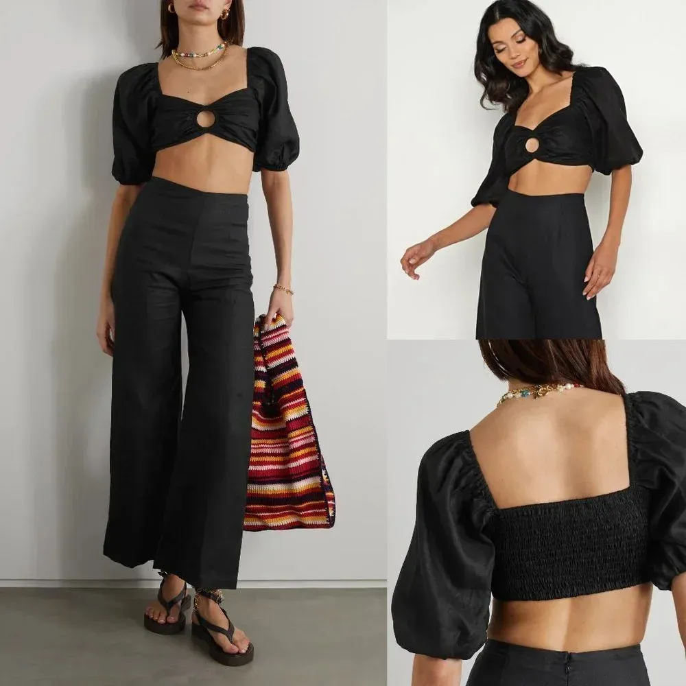 Anthropologie Faithfull the Brand La Marches Linen Top in Black Size 10 NWT $169 - Image 8