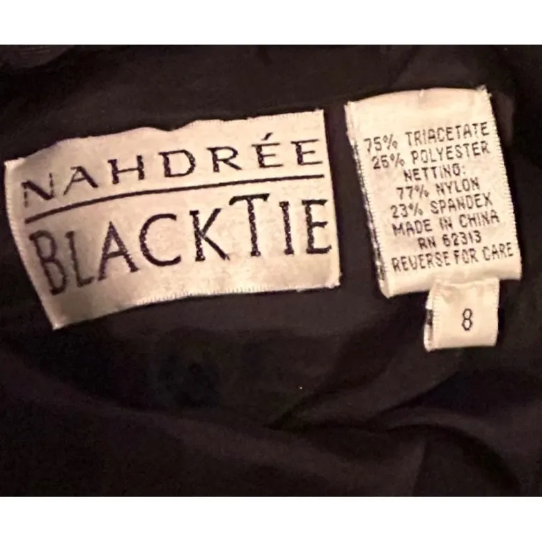 Vintage Nahdree Black Tie Elegant Black Long Dress Mesh Floral Design Women Sz 8 - Image 6