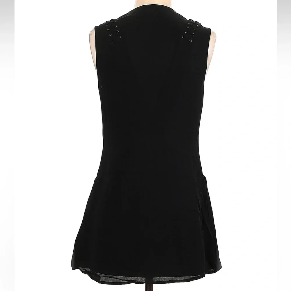 A.L.C Black Lace 100% Silk Lace Up Deep V Neck Cocktail Party Dress Size 2 XS - Image 2