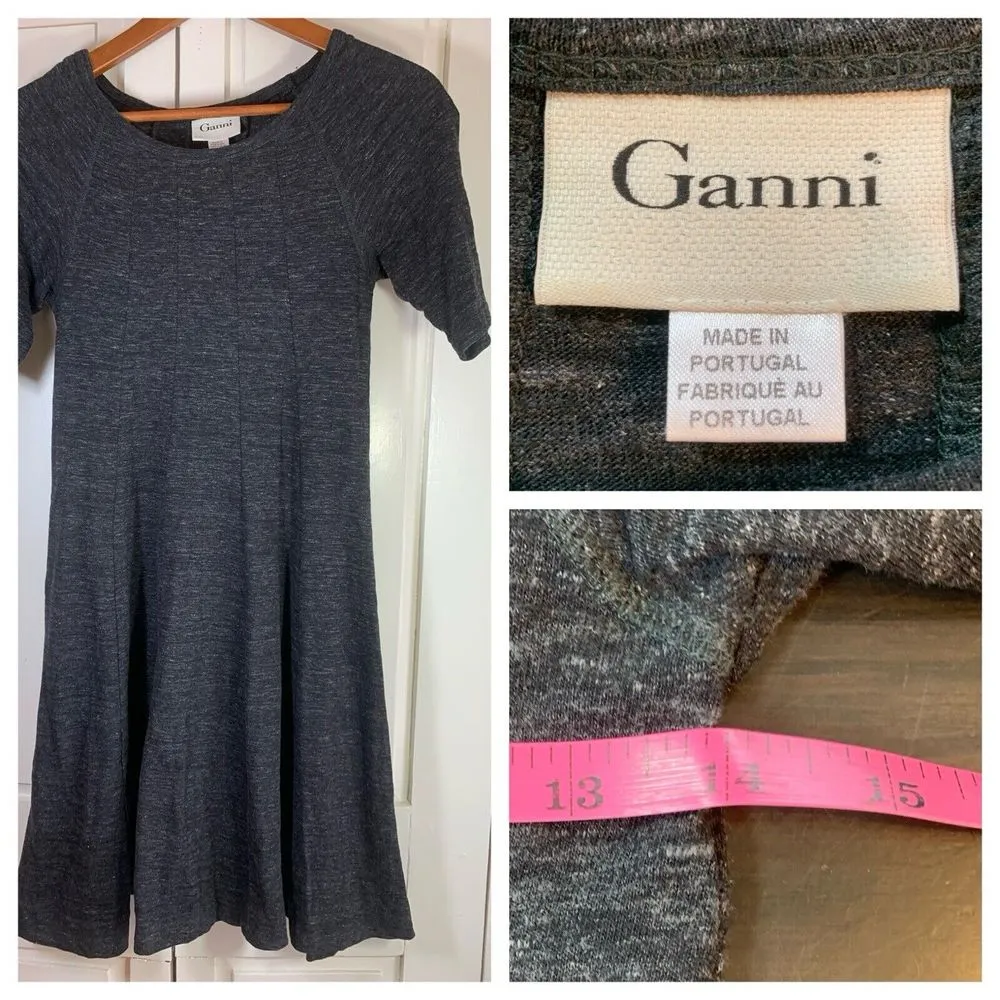 Ganni Anthropologie Winter‎ Jersey Knit Dress Womens Small Gray Dark Academia - Image 2