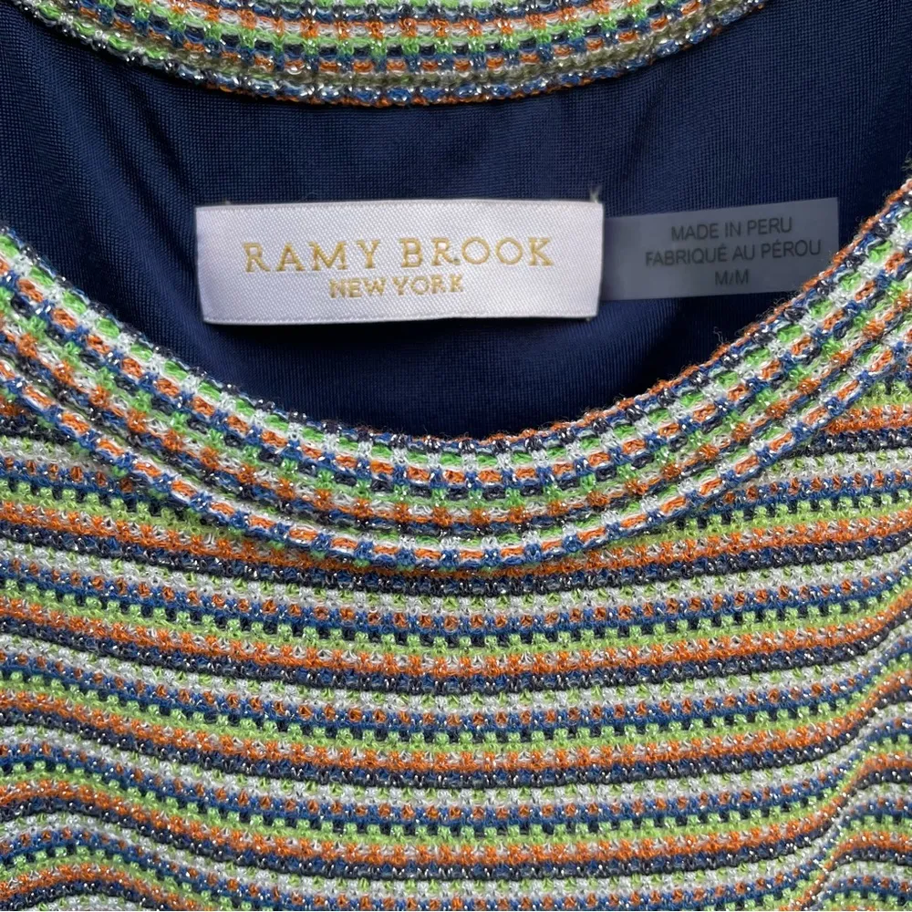 Ramy Brook Tank Maxi Dress Stripe Size Medium Blue Green Metallic EUC - Image 6