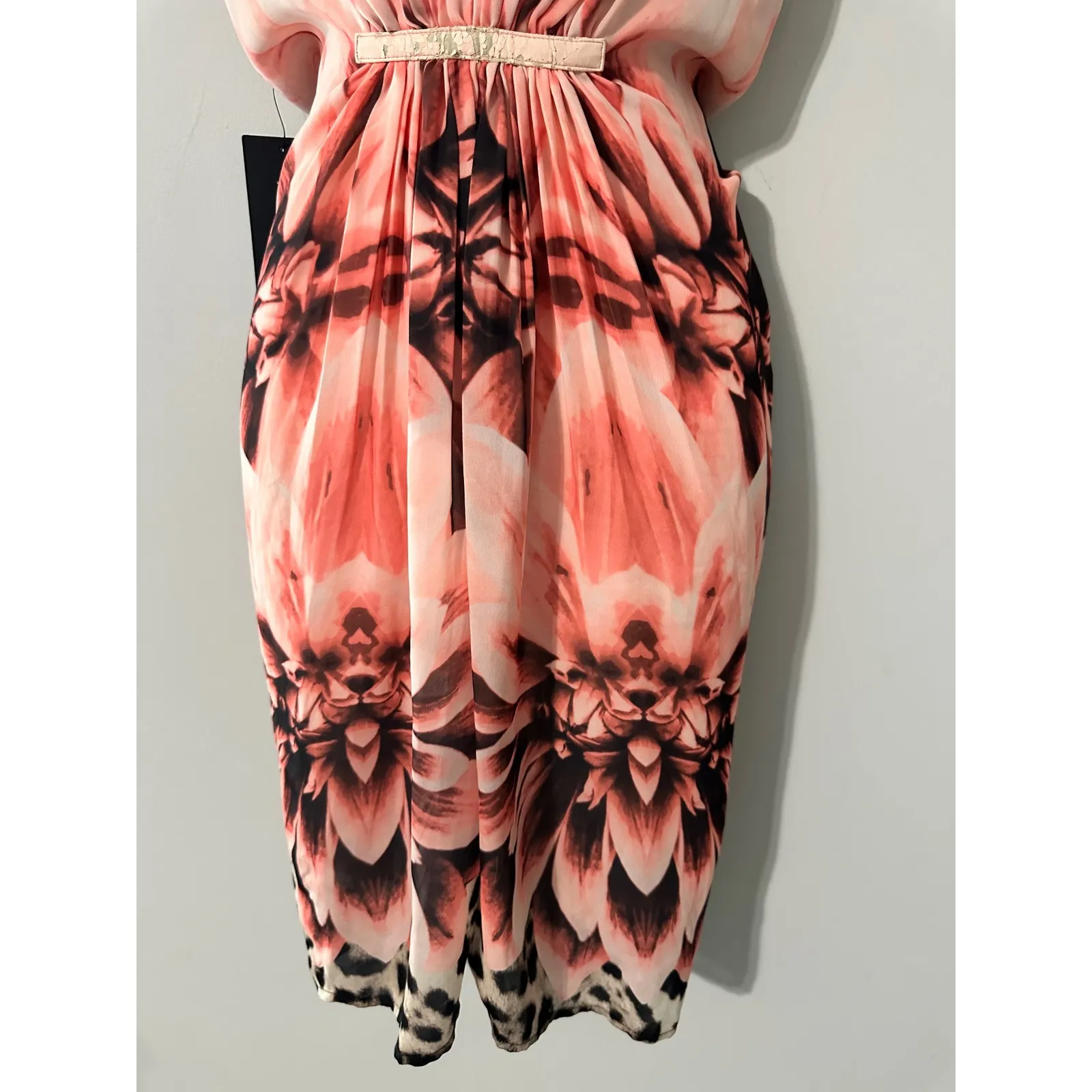 MARCIANO Womens Cheetah Floral Print Draped Ruched Sheath Dress S READ - Image 3