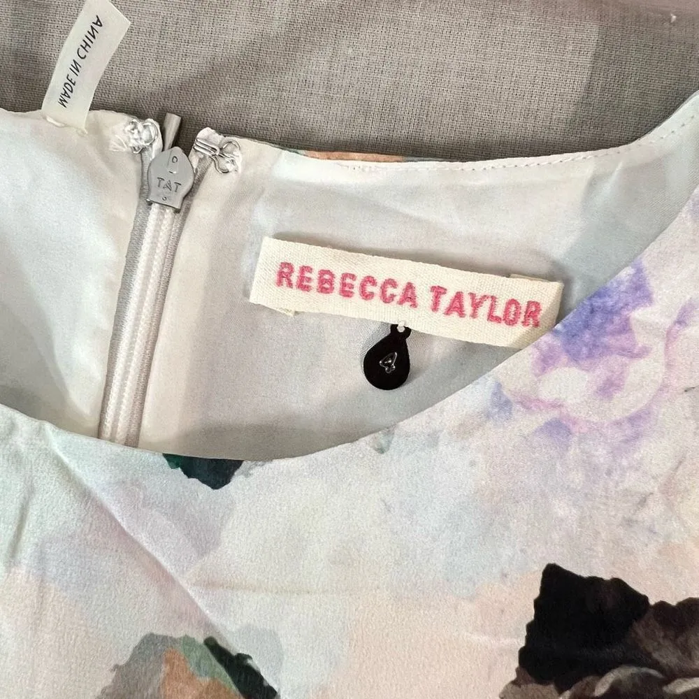 Rebecca Taylor Women's Sleeveless Enchanted Garden Silk Mini Dress Cream/Blue Si - Image 7