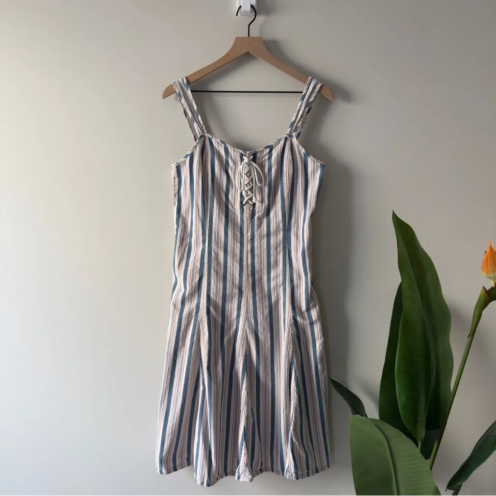 Vintage Lauren Ralph Lauren Striped Sleeveless Dress Midi A-Line 90s 2000s zip - Image 5