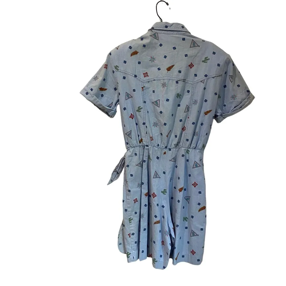 80s Plain Jane by Sweet Baby Jane Western Feather Print Romper Skort Size 13/14 Blue Size M - Image 2
