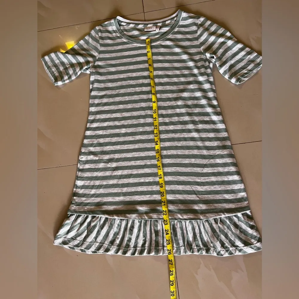 LOGO By Lori Goldstein Stripe Knit Shift Dress Flounce Hem Green XXS - Image 7