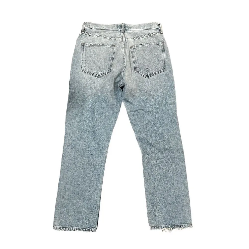 AGOLDE Riley High Rise Straight Crop Jeans Blue Distressed Women's Size 28 - Image 2