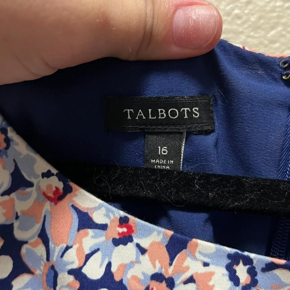 Talbots Blue Ombre Sheath Short Sleeve Flower Floral Dress Plus Size 16 - Image 6