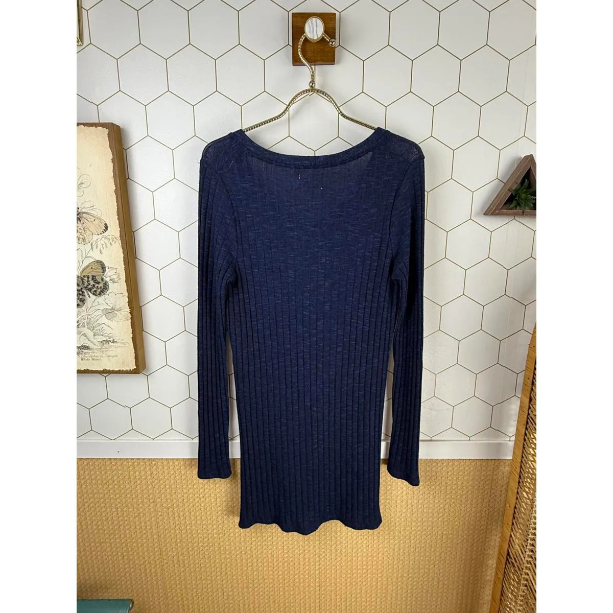 Deletta by Anthropologie Navy Blue V-Neck Button Detail Tunic - Size - Small - Image 4