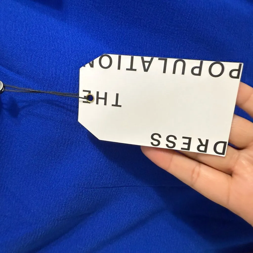 NWT Dress The Population Tiffany One Shoulder Midi Dress Electric Blue Size L - Image 9