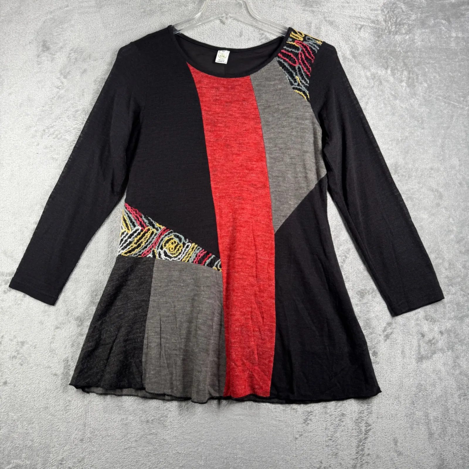 This‎ and That Tunic Women Color Block Long Sleeve Knit Accent Bohemian Size M Black Size M - Image 2