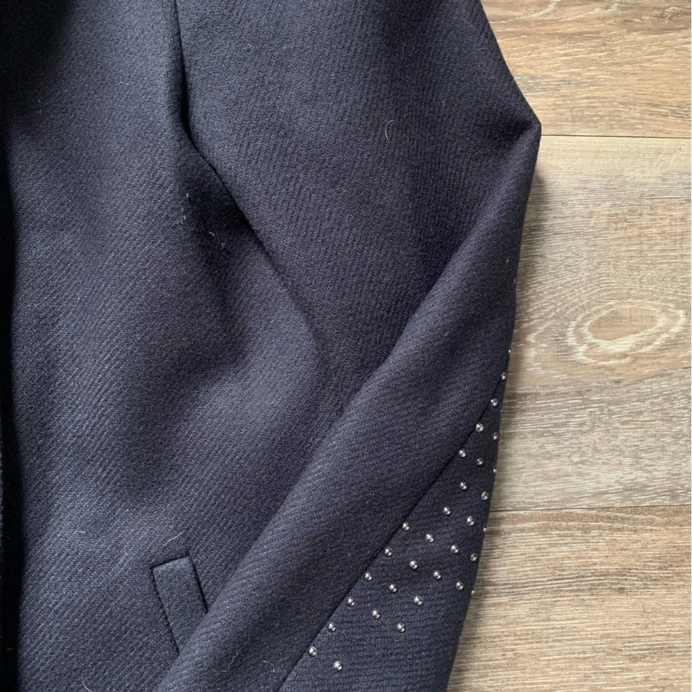 Zara Black Wool Blend Trench Coat with Studded Sleeves M - Image 2