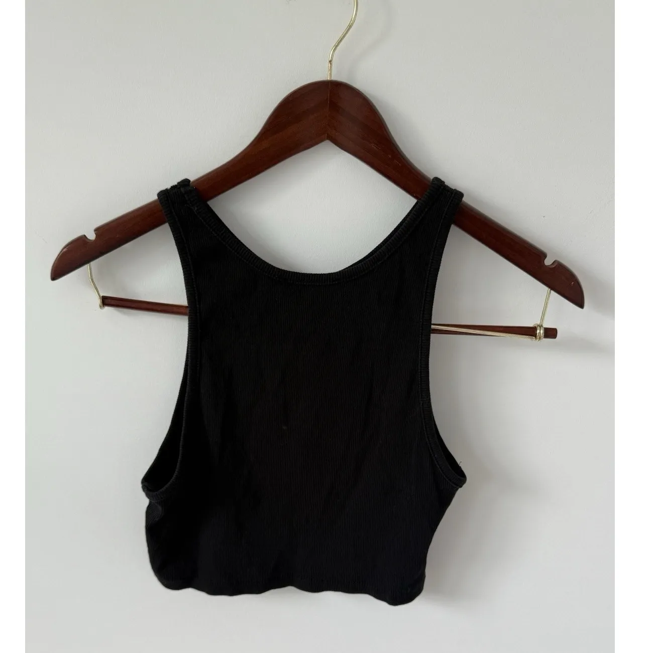 Zara Womans Black Basic Crew Neck Ribbed Knit‎ Crop Tank Top Size Large Staple - Image 2