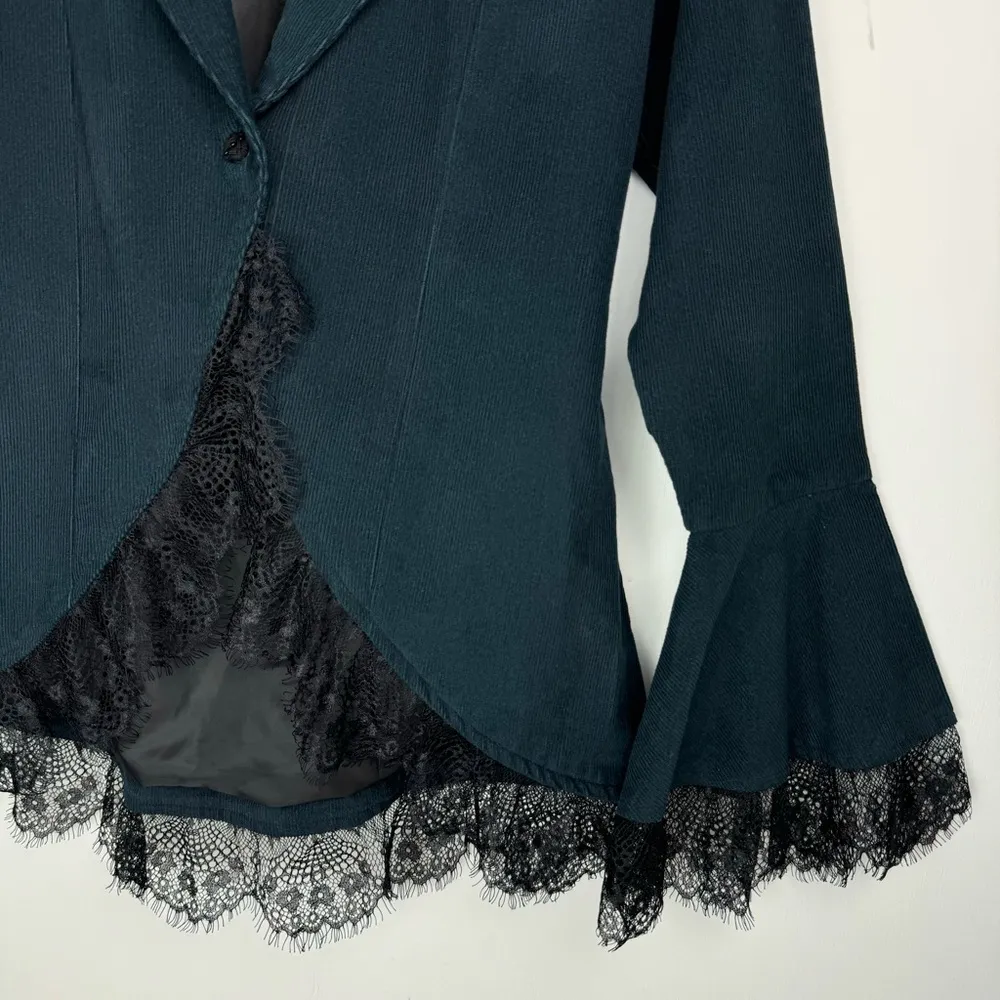 The Pyramid Collection Corduroy Corset Lace Up Jacket Sz Small Lace Trim Black - Image 9