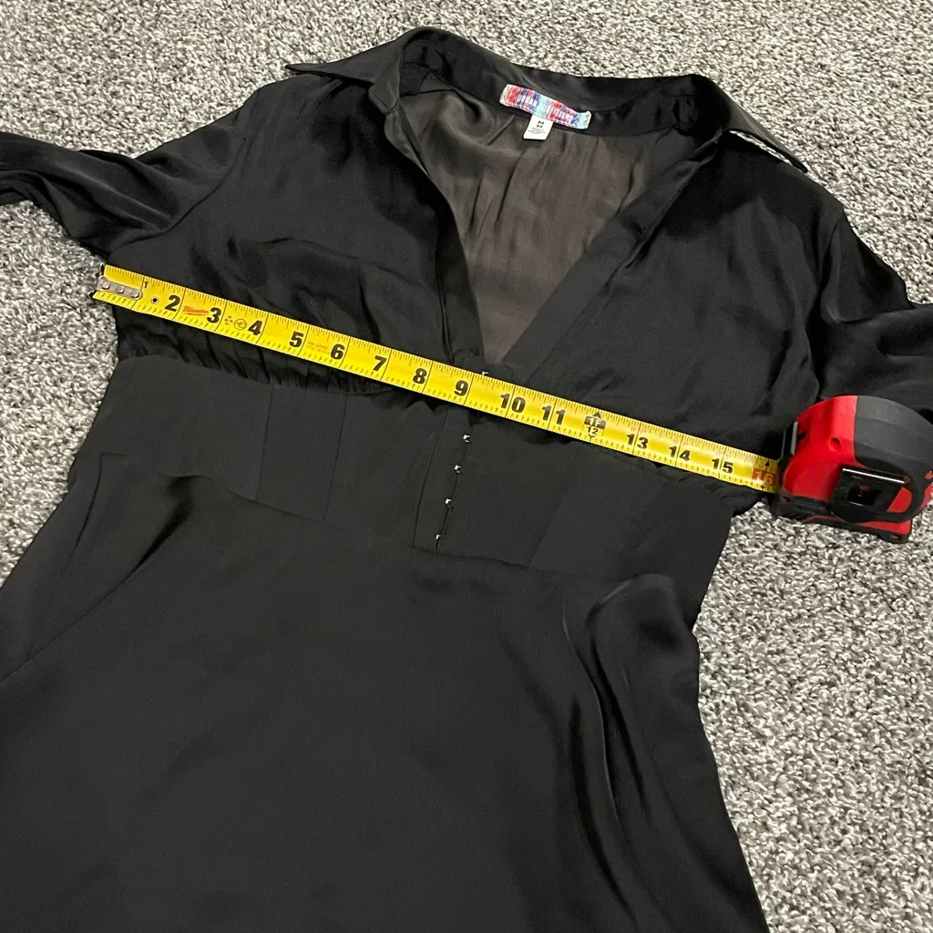 Urban Outfitters Black Phoebe Corset Satin Long Sleeve Mini Shirt Dress M - Image 9