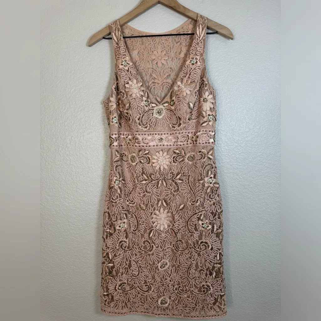 Y2K Sue Wong Nocturne Blush Pink Beaded Lace Mini Dress size 10 - Image 12