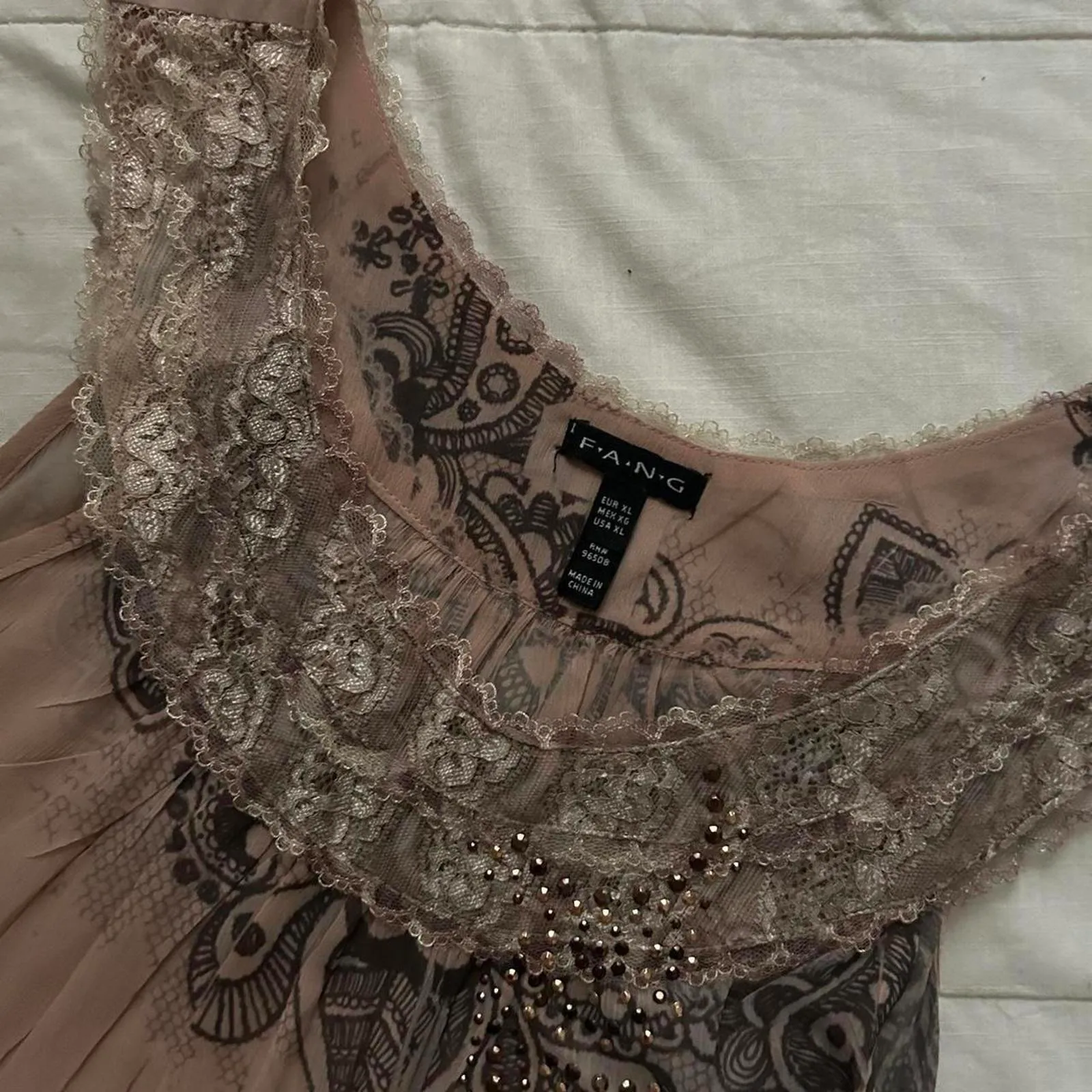 Y2K Fang baby Pink black paisley print hotfixed high neck sleeveless top Size XL - Image 2