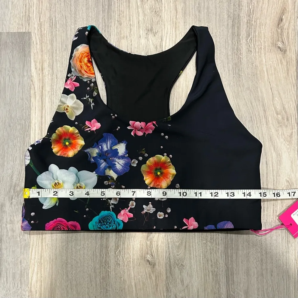 NWT Terez DuoKnit Sports Bra Fresh Floral Black Athletic Racerback Size XL - Image 3