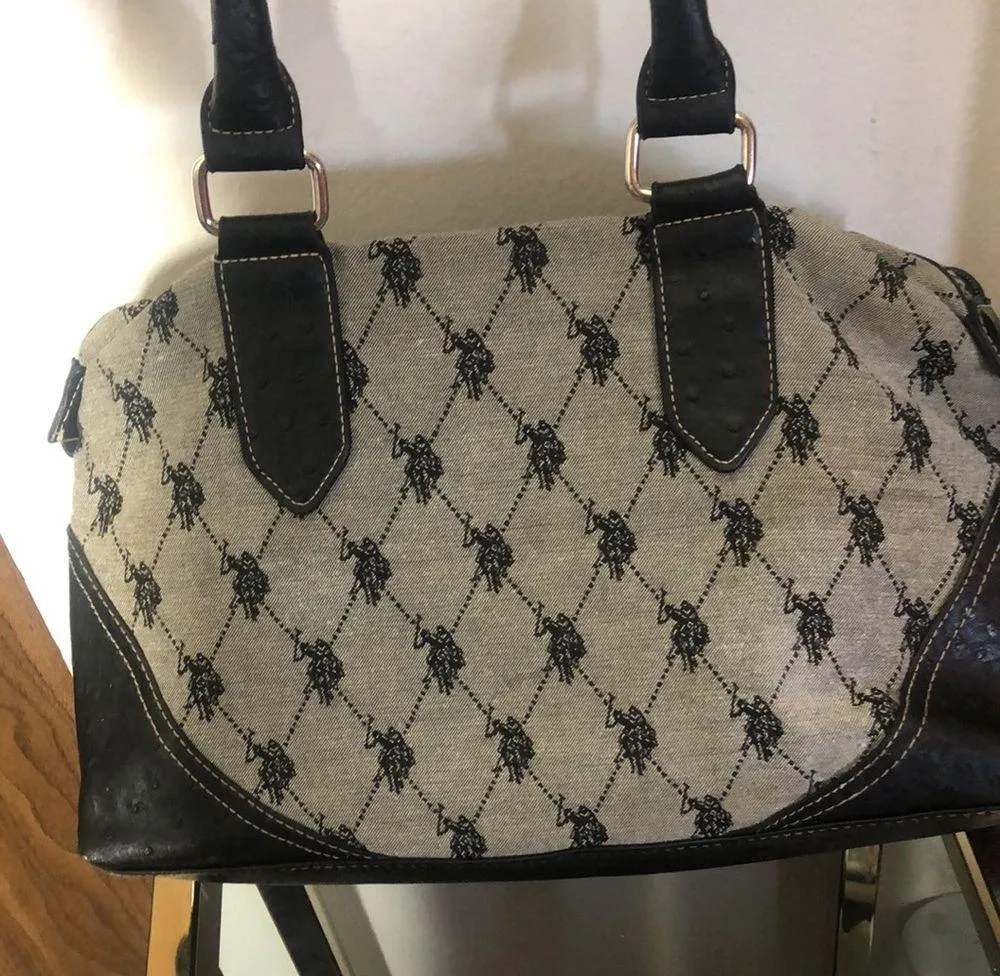 grey and black leather hand bag - Image 8