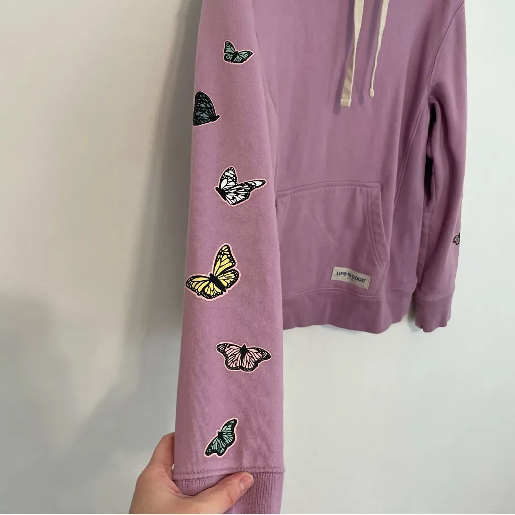LIFE IS GOOD Vertical Butterflies Simply True Fleece Hoodie Lavender Purple Y2K - Image 9