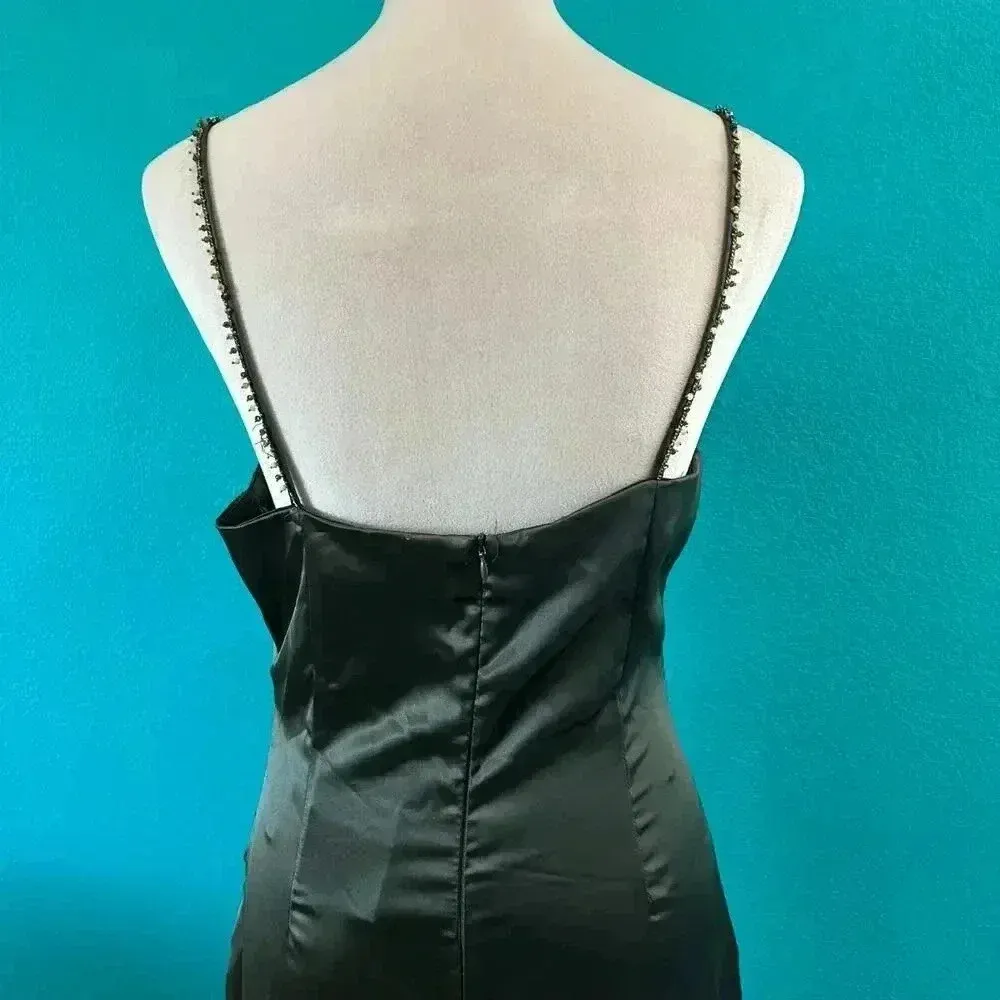 NWT Zara Green Satin Ruched Side Midi Dress with Embellished Straps Size M - Image 7