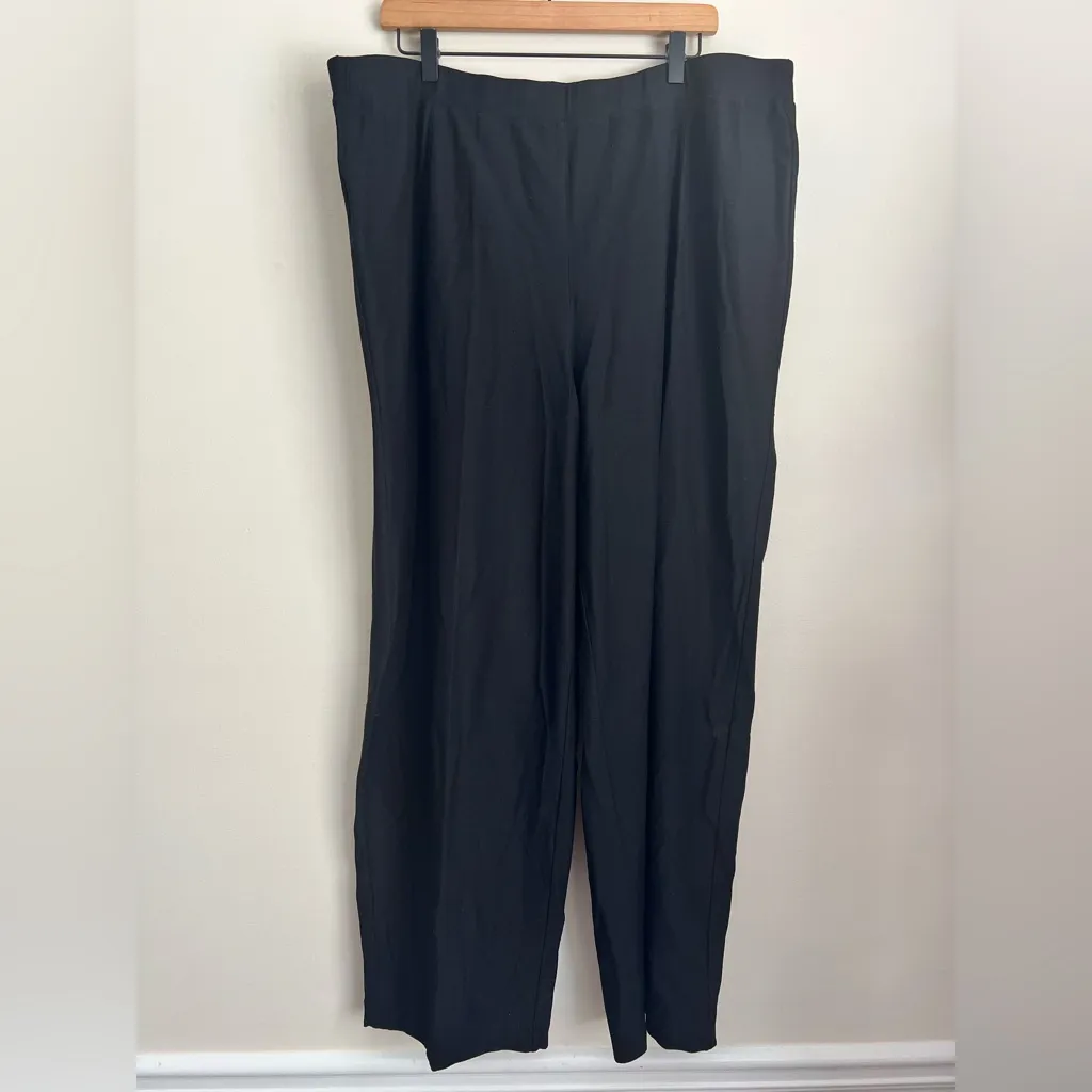EILEEN FISHER System Washable Pants Black Crepe Pull On Elastic Waist Sz 3X Plus - Image 3