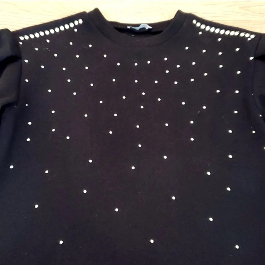 ZARA  Black Puff Sleeves Studded Fleece Sweater - Image 2