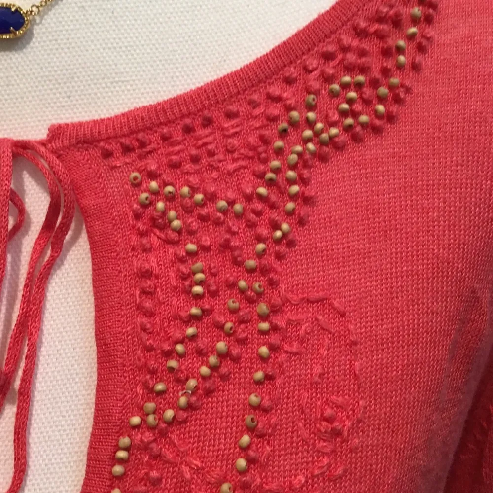 Apostrophe Linen Blend Beaded Emb Sweater L 12-14 - Image 3