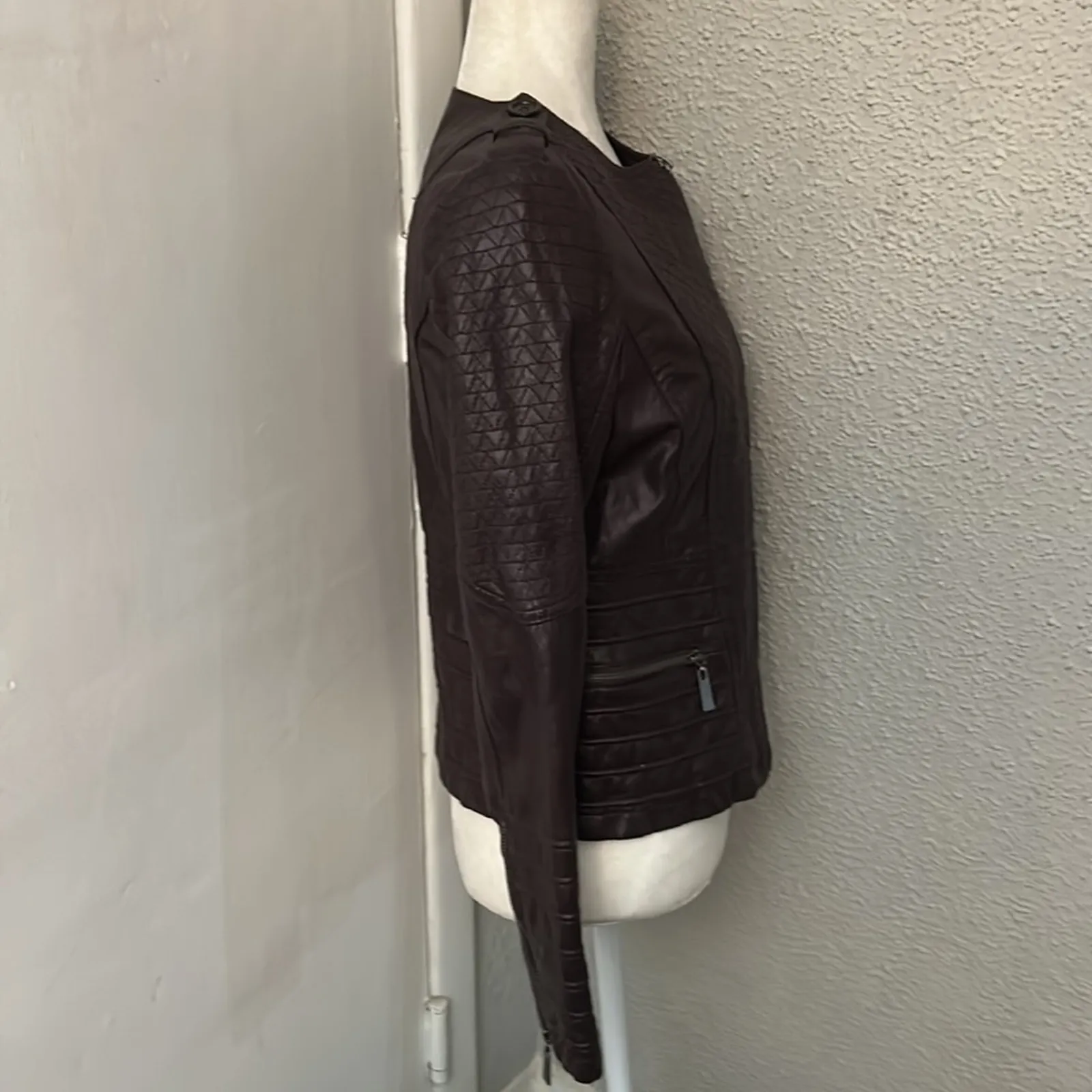 Jou Jou Faux Leather Lined Jacket Eggplant S Moto Biker Rocker Streetwear NEW Purple - Image 4