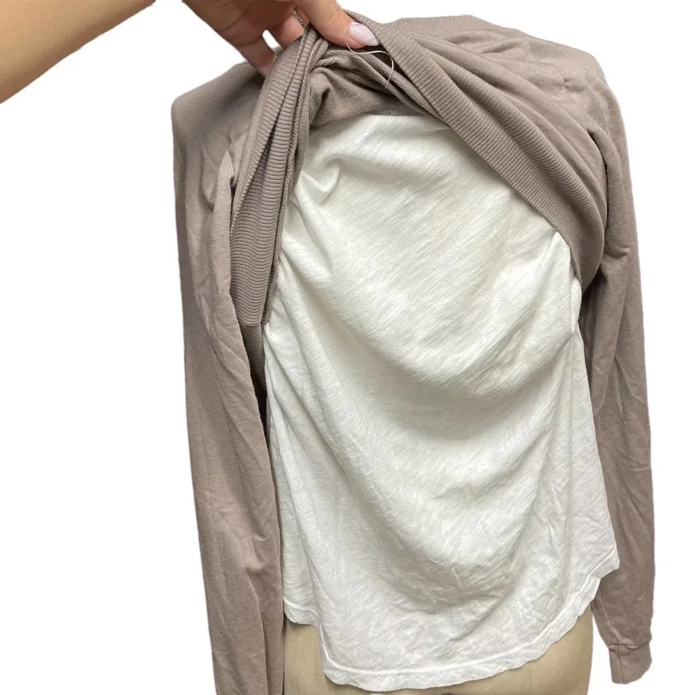 Monrow Distressed Double Layer Sweatshirt Fawn White‎ Size Medium Tan - Image 8