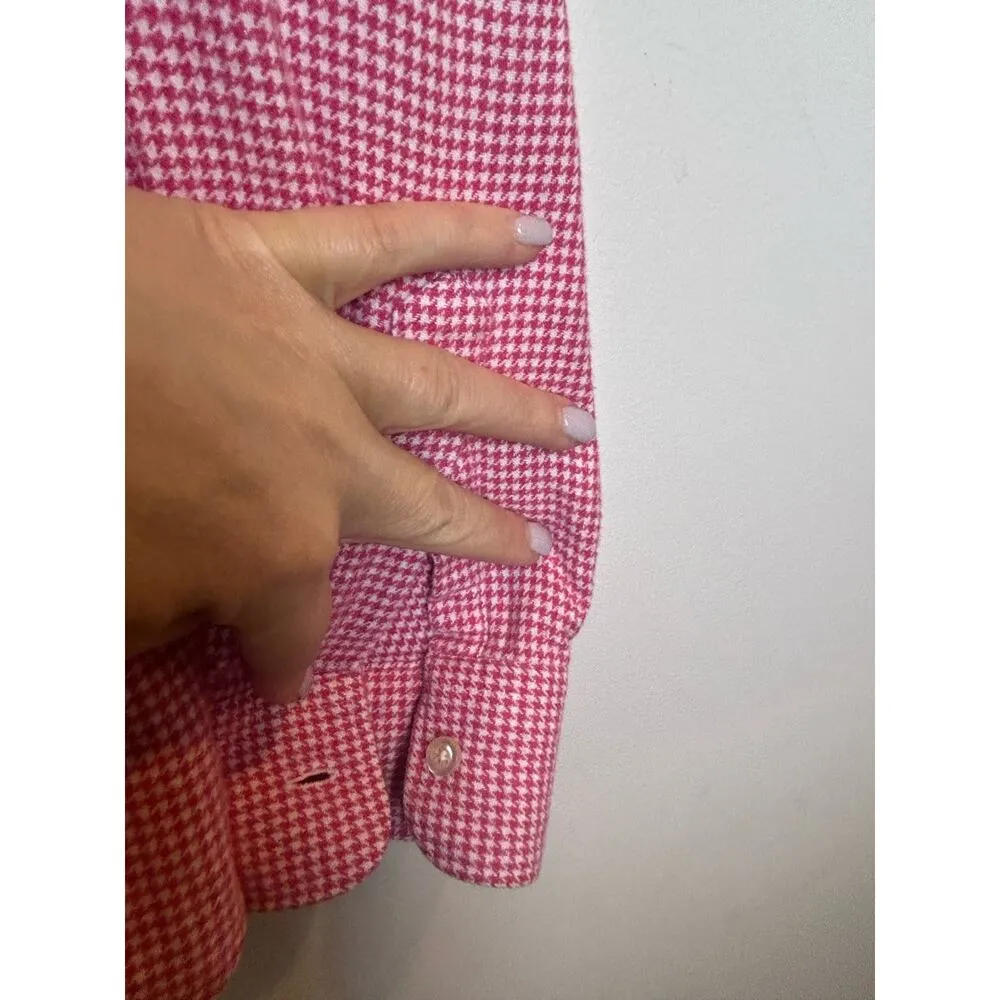 Portuguese Flannel Red White Houndstooth Long Sleeve Button Up Blouse Medium M - Image 5