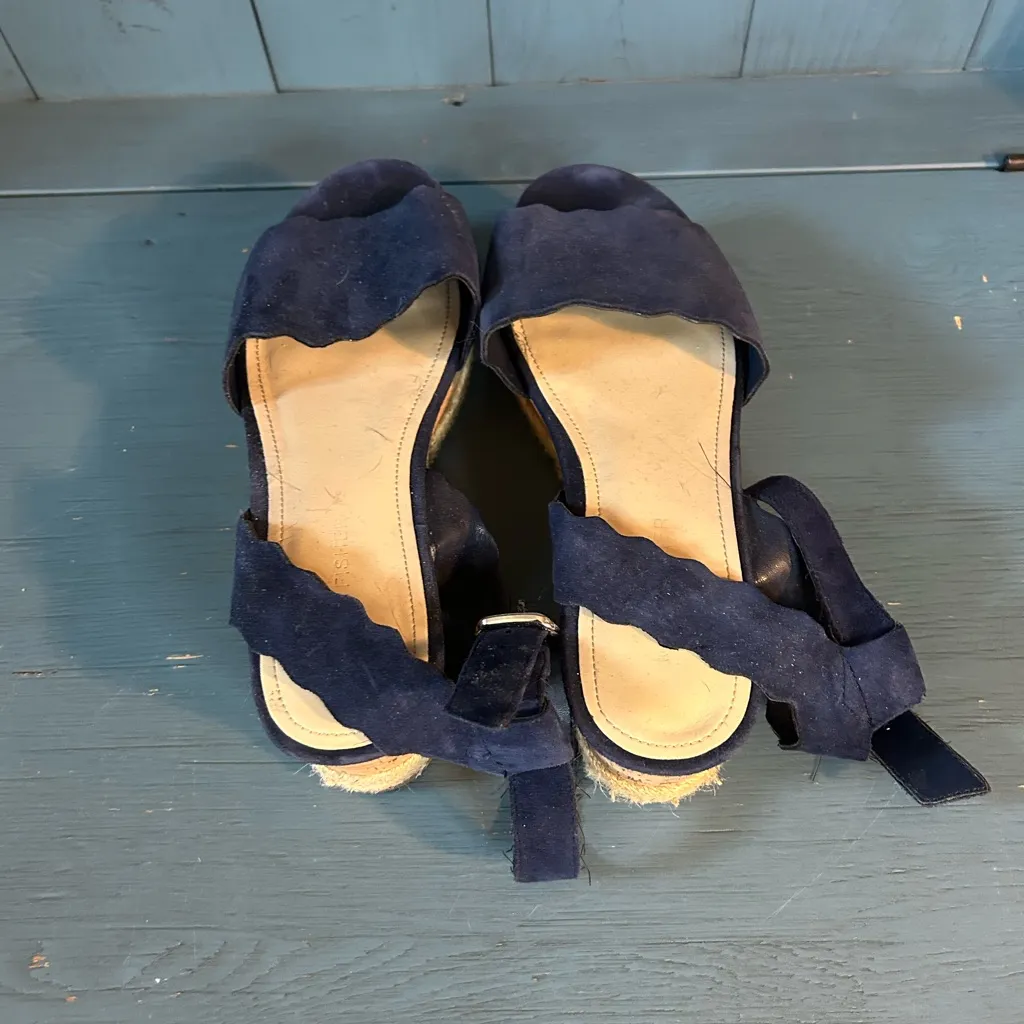 Marc Fisher Navy Suede & Cork Scalloped Platform Sandals | Women’s Sz 8.5 - Image 4