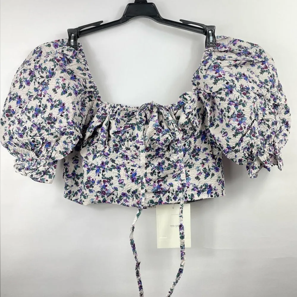 70/21 Off-Shoulder floral print puff sleeve crop top Small - Image 3