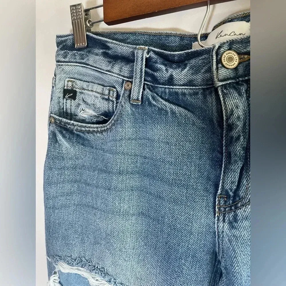 KANCAN Heavily Distressed Boyfriend Jeans Crop Size 7 27ā (Actual 31ā) Patch 084 Blue - Image 2