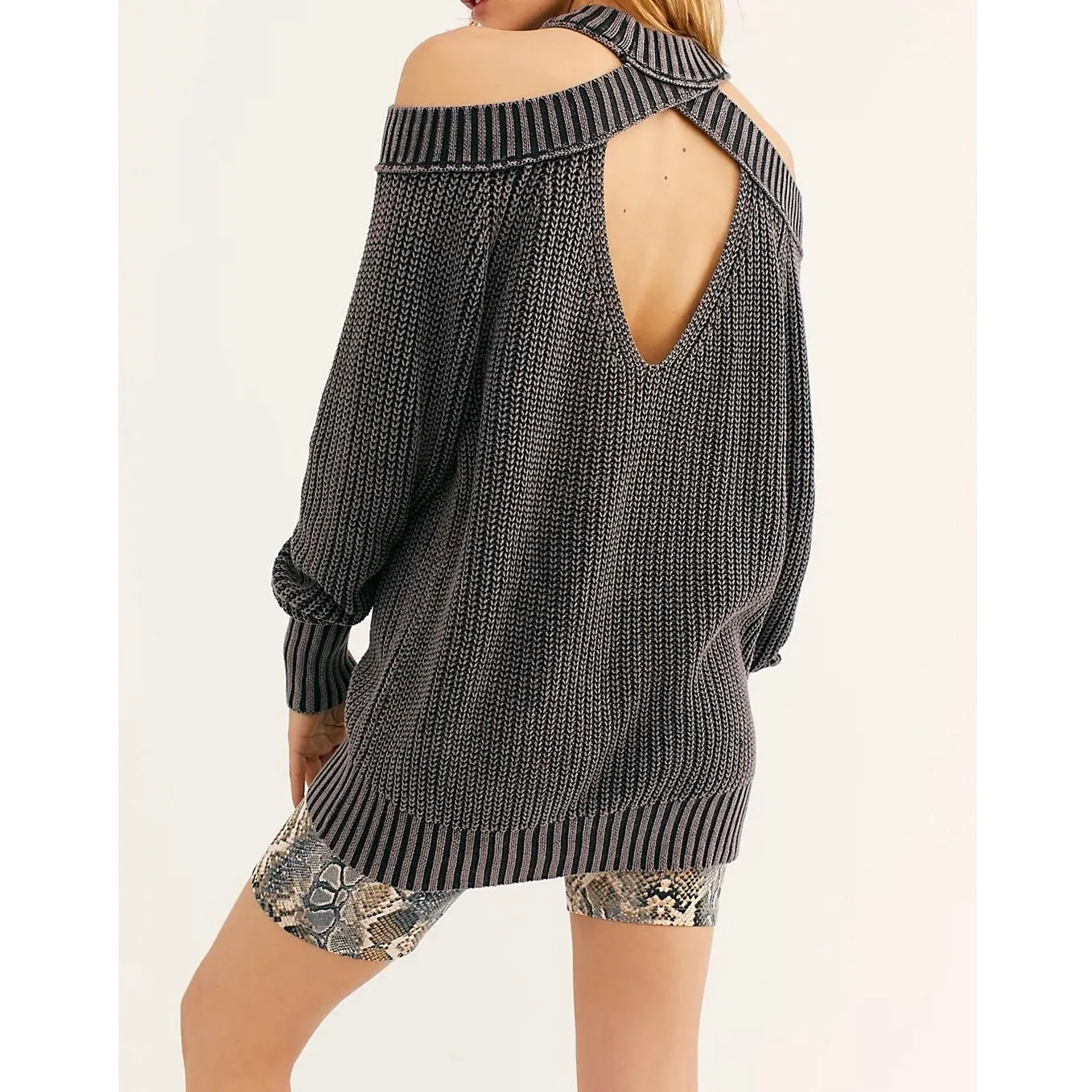 Free People Half Moon Bay Pullover Sweater Medium Women’s Washed Black - Image 8