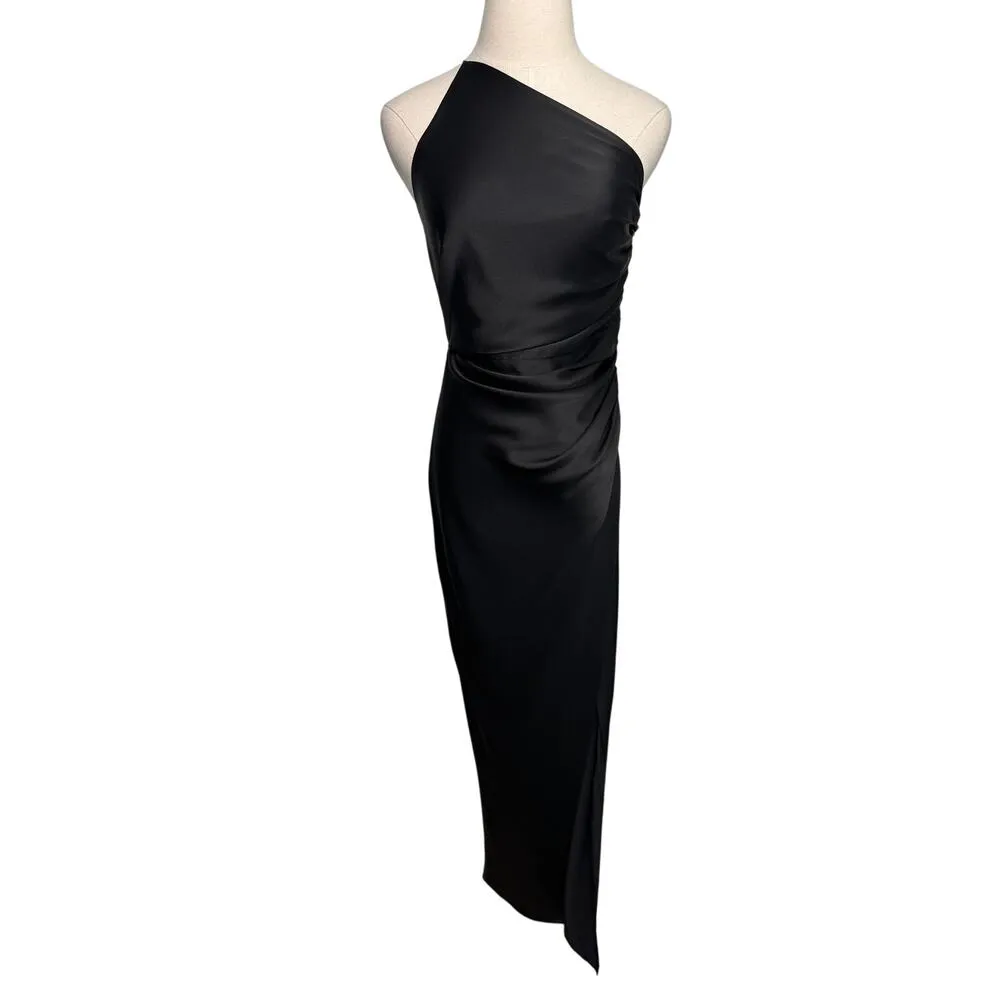 The Sei 100% silk one shoulder high slit evening formal dress black size 2 - Image 4
