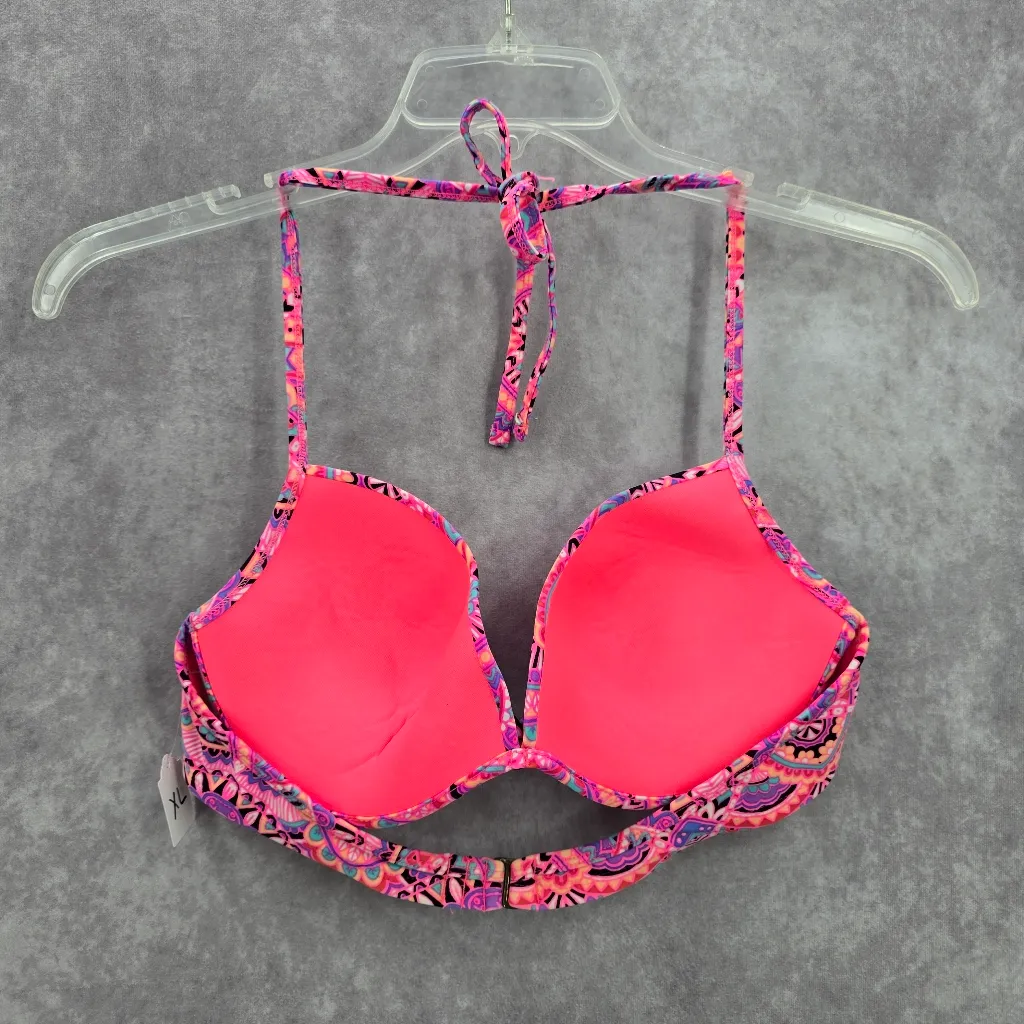 No Boundaries Pink Floral Padded Halter Tie Bikini‎ Swimwear Top XL - Image 2