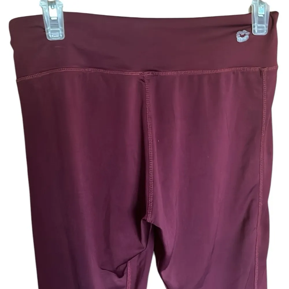 Hot Kiss 💋 Burgundy Leggings with Black Faux Leather Accents - Image 6