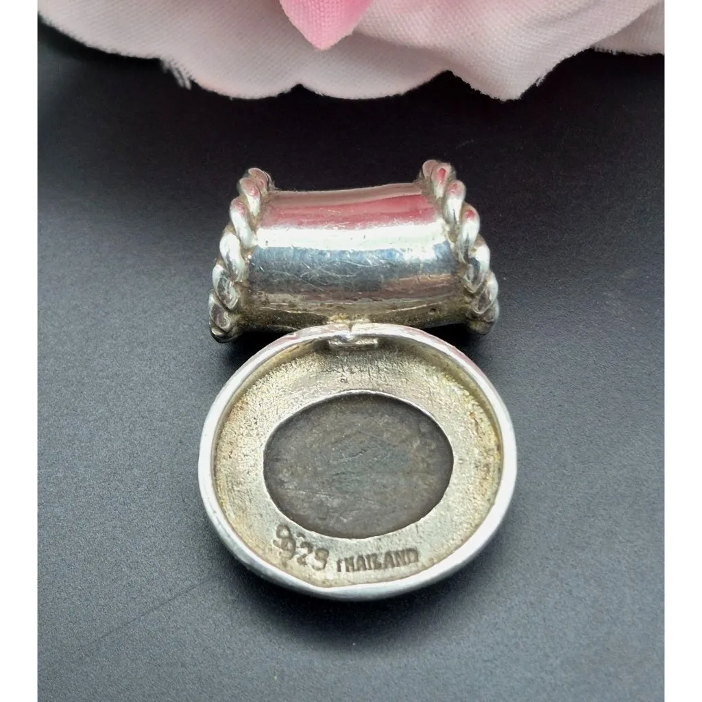 Vintage Sterling Silver 925 Oval Pendant Black Center Signed Thailand 7.22G - Image 4