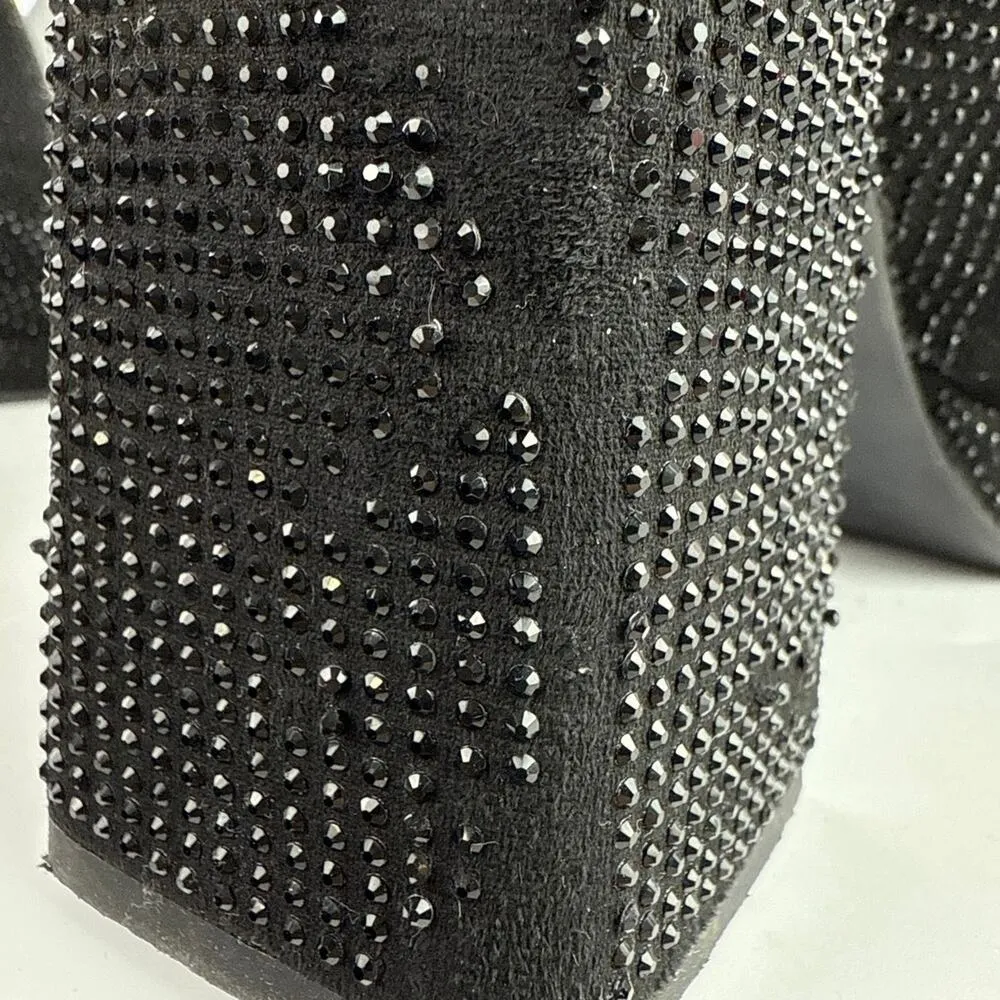 Stefaniya Nina Black Studded Rhinestone Sparkly Block Heel Zip Ankle Boots Sz 10 - Image 9