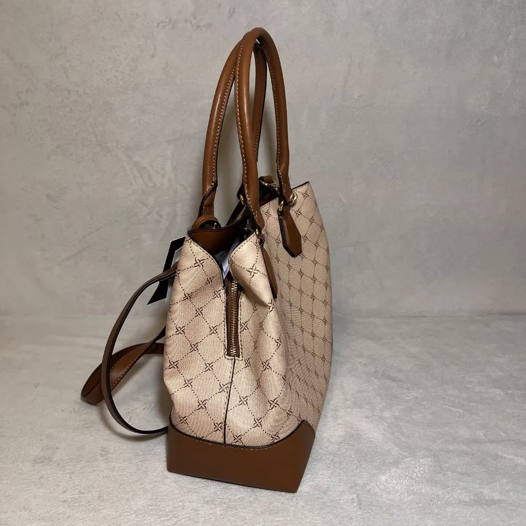 Nine West Women's Brooklyn Jet Set Carryall Beige Brown Satchel Crossbody Bag - Image 5