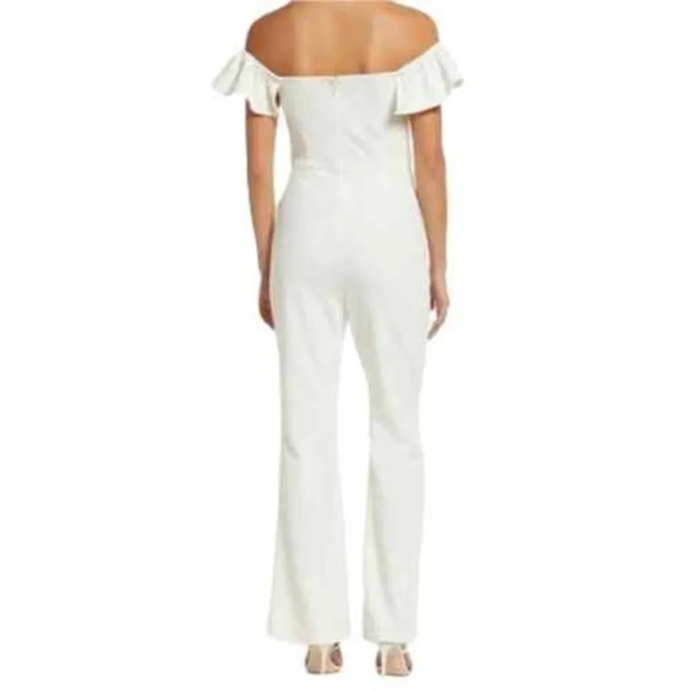 Chelsea28 off the shoulder white wide leg jumpsuit size large - Image 2