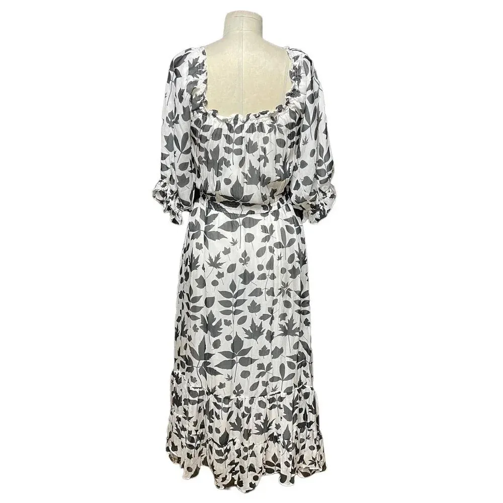 Carolina K for Free People Alexa Maxi Dress White Black Leaves Size Small‎ - Image 7