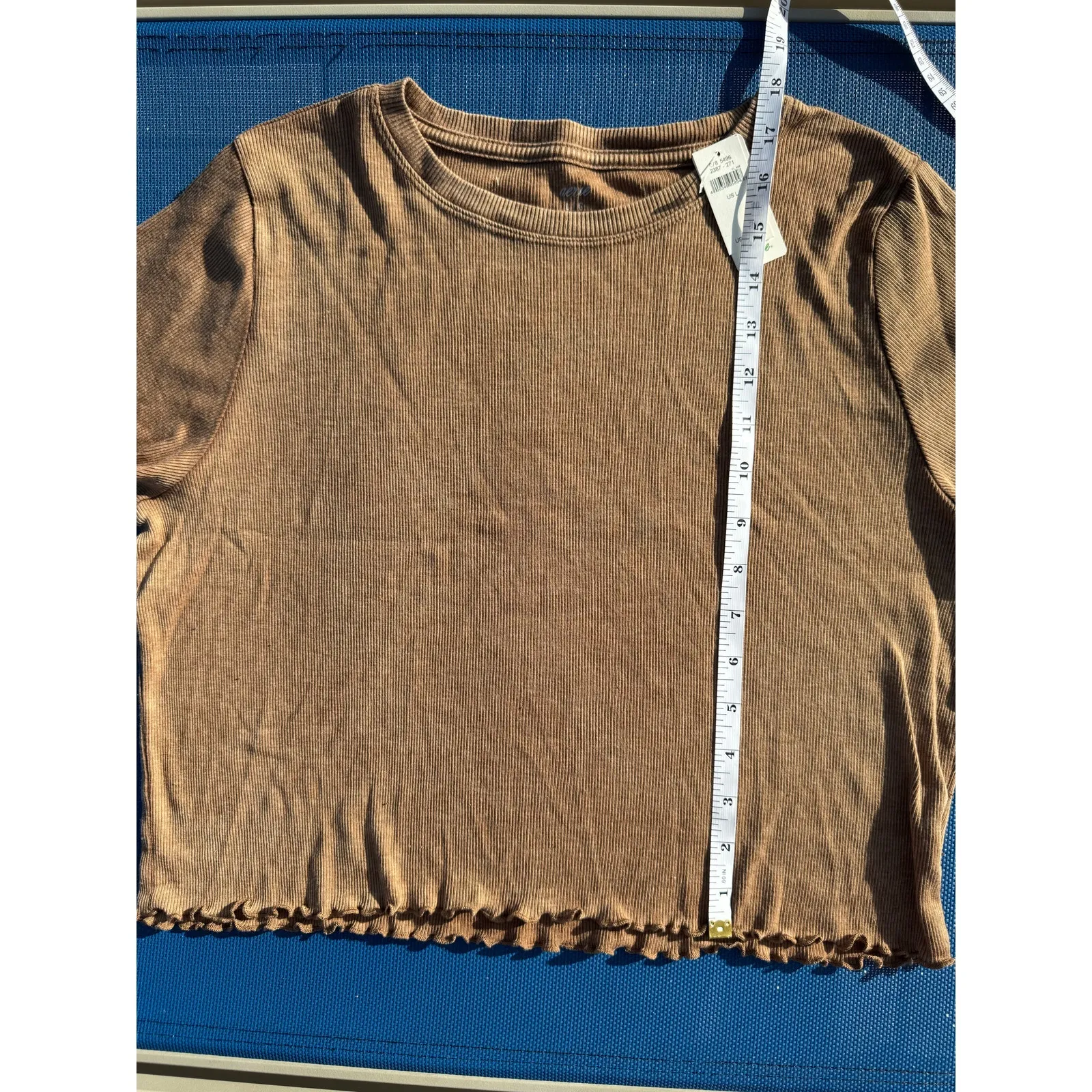 NWT Aerie Ribbed Ruffle Brown Wash Top - Size Large - Image 4