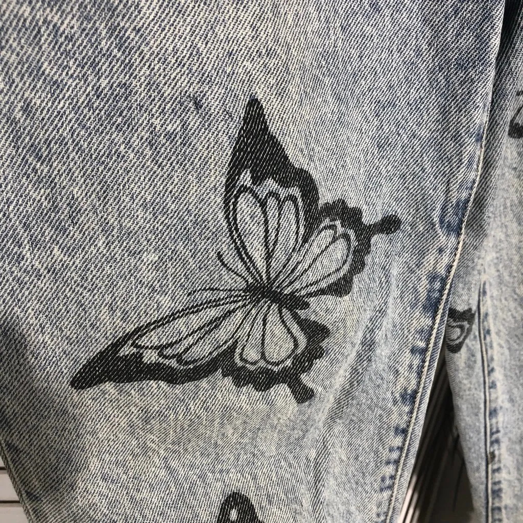 PacSun Eco Butterfly Jeans High Waisted Straight Leg Raw Hem Light Wash Blue 26 - Image 11